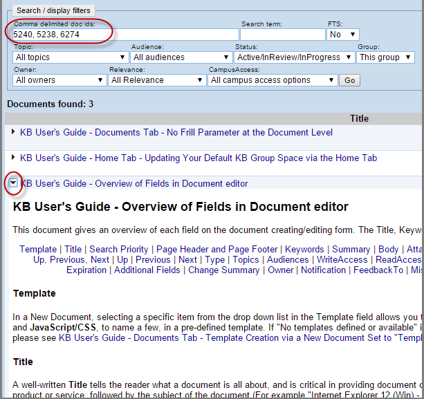 Content of existing document is shown after clicking the triangle to the left of a document.