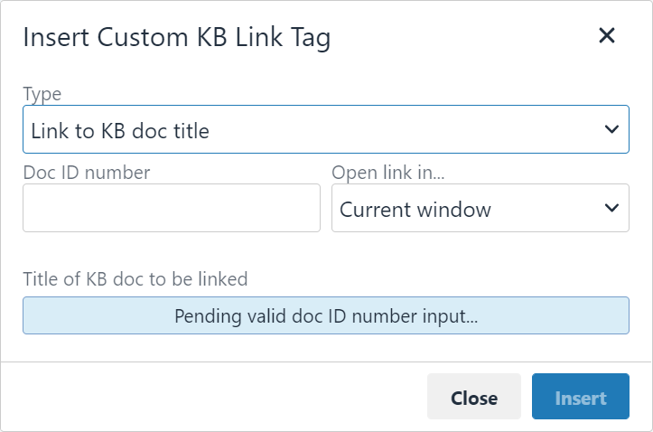 KB link doc plugin dialog window