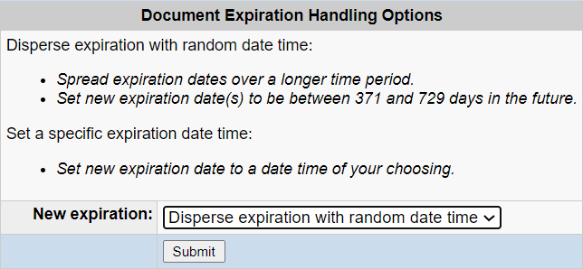 Document expiration handling options displaying explanations on the two options available