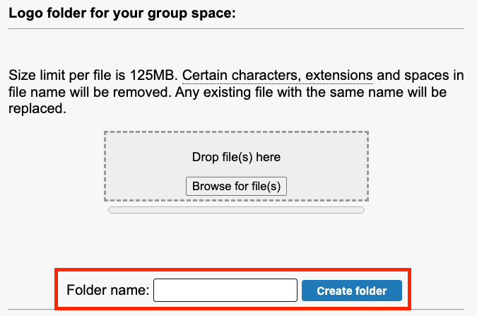 group logo folder with the field and button to create a new folder highlighted
