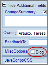 Blog checkbox in the MiscOptions field of the document edit screen