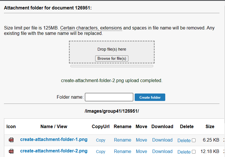 Screenshot of the document attachment folder