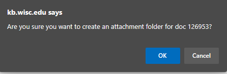 Screenshot of the system prompt asking the user if they want to create a document attachment folder