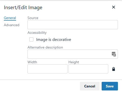 Insert or edit image option popup window