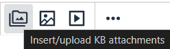 The KB Attachments button is labeled with the text "Insert/upload KB attachments" and looks like a folder with an image graphic on the front.