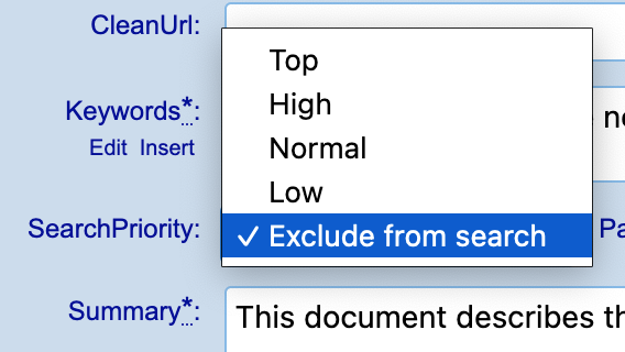 Screenshot showing the "Exclude from search" option highlighted in the Search Priority menu