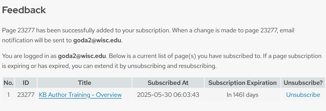 Image showing successful subscription