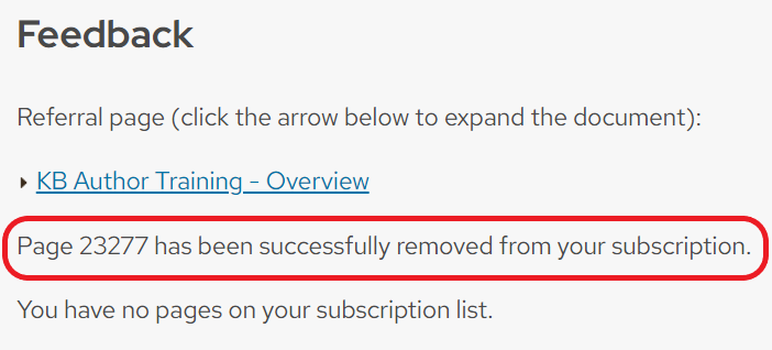 Feedback page showing deletion confirmation message circled in red.