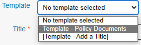 Screenshot of the Template drop down menu with options available