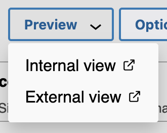 The Preview menu contains option for Internal view and External view