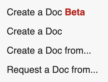 The Create a Doc Beta link will be the first link in the left side navigation.