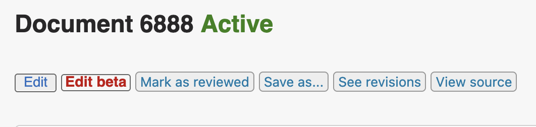 The Edit beta link will be the second link in the row of doc action links and buttons.
