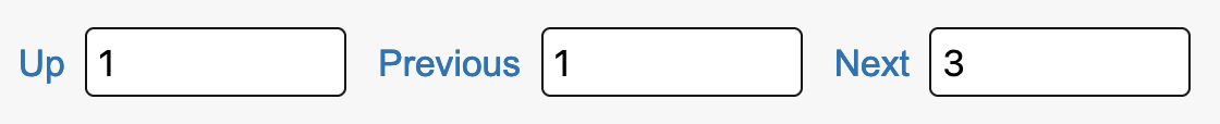 The Up fields and Previous fields both have the number 1 entered, and the Next field has the number 3 entered.