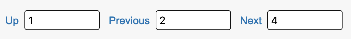 The Up field has the number 1 entered, the Previous field has the number 2 entered, and the Next field has the number 4 entered.