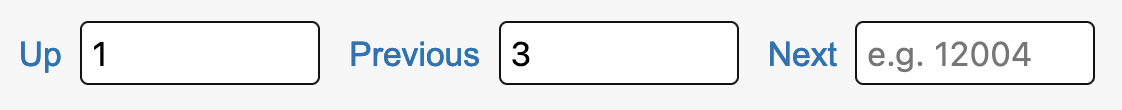 The Up field has the number 1 entered, the Previous field has the number 3 entered, and the Next field is empty except for placeholder text.