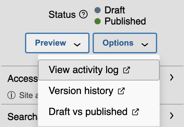 View activity log will be the first option under the Options menu.