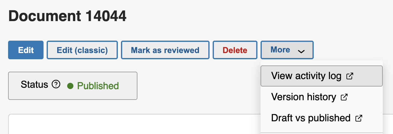 View activity log will be the first option under the More menu.