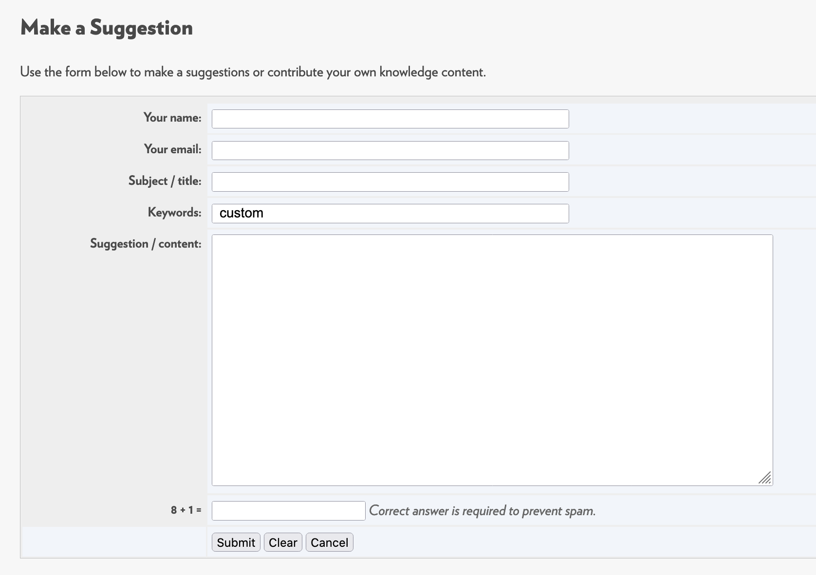 Make a suggestion form with a pre-populated keyword