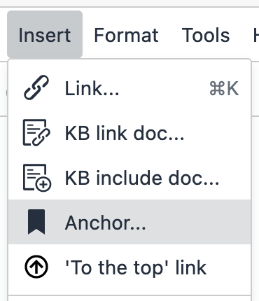 The "Anchor..." option is the fourth item under the Insert menu