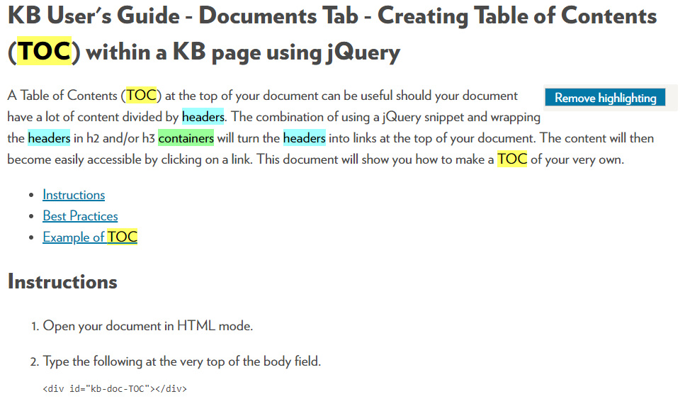 document with multiple search keywords each highlighted in a different color