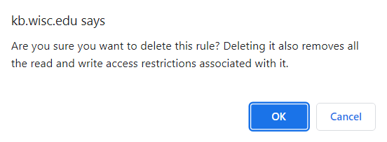 Dialog window shown when deleting a group authorization rule