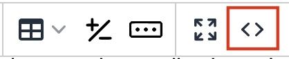 Screenshot of the source code button, which is the last button in the toolbar and looks like an HTML tag.