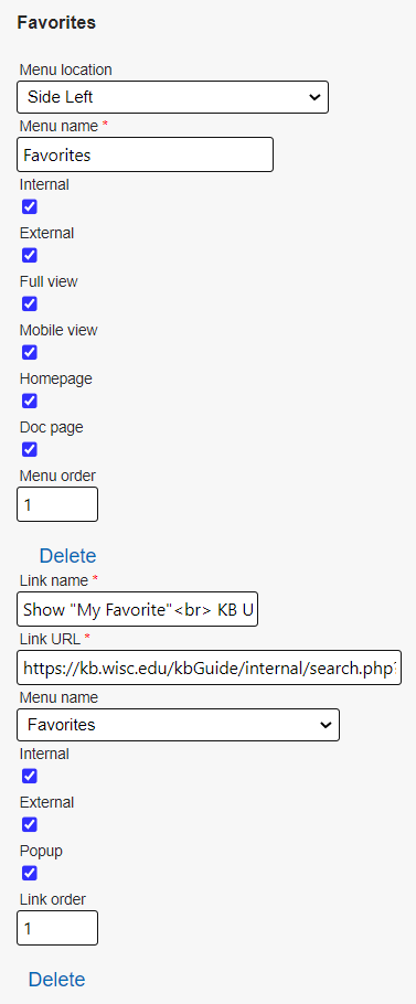The "Favorites" menu with "Show "My Favorite" KB User Guide Documents" Menu Item.