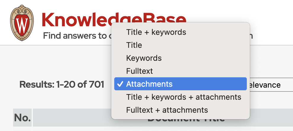 The search mode dropdown is found after the result count and above the list of results