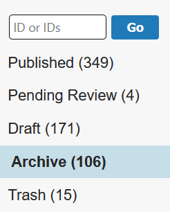 Archive link highlighted in the Documents tab secondary navigation