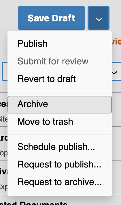 The open status dropdown with the Archive option highlighted