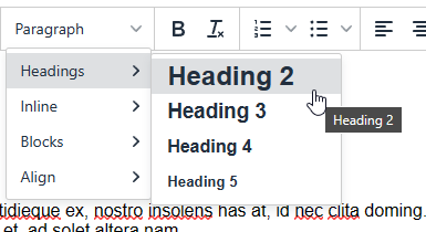 Creating a Heading from the formatting drop down on the icon bar