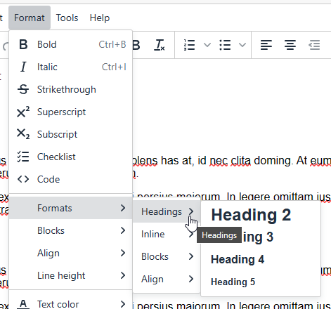 Setting the Heading value from the Format menu