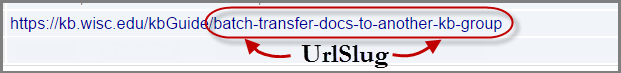 url with slug appended and circled in red