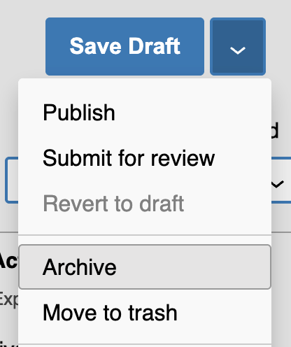 The status dropdrown menu is opened by selecting the More Status Actions button next to the Save Draft button.