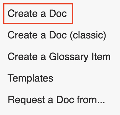 The Create a Doc link is the first option in the secondary navigation.