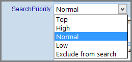 Dropdown showing the available options for search priority