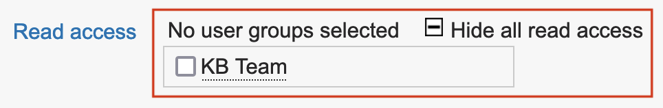 When the "Show all read access" section is expanded, your groups will be listed as checkboxes, with the group name as the label.
