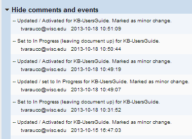 Comments and Events field, with dropdown arrow on the top right
