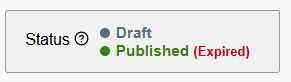 The document review screen's Status section for a document that is in draft, published, but expired.