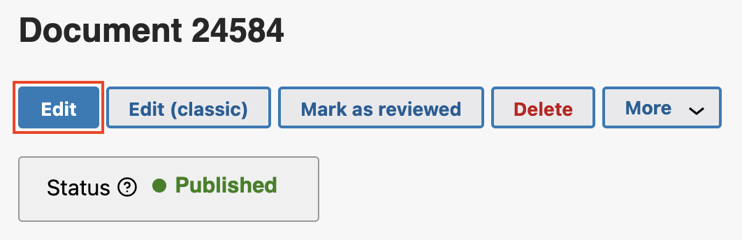 The edit button will be the first option in the row of buttons following the document heading.