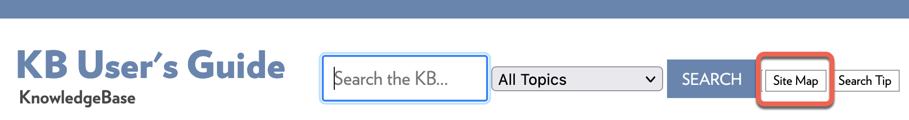 Kb live site search options highlighting the site map button