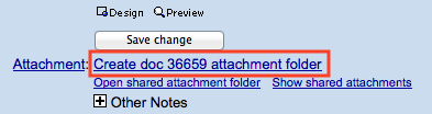 Screenshot of the Attachment section displaying a link to "Create doc 36659 attachment folder".