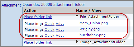 Document attachments showing a expanded subfolder with three images contained within