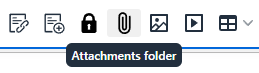 The document editor's icon bar, with the mouse hovering over the Attachments folder option