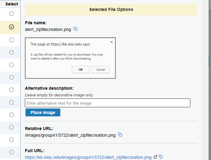 The attachment options area