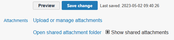 After saving a document the option to Upload or Manage Attachments appears