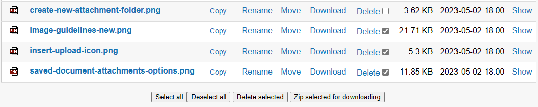 Document attachment folder highlighting the esses.png file being selected and the being zipped for downloading 