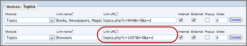 side modules link config - link url field