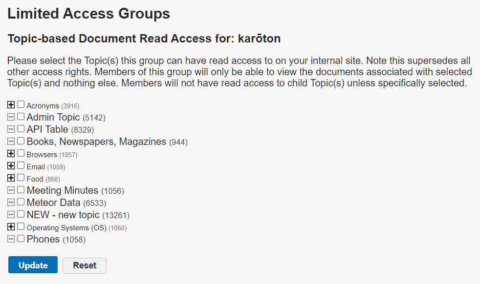 The Limited Access Groups page.