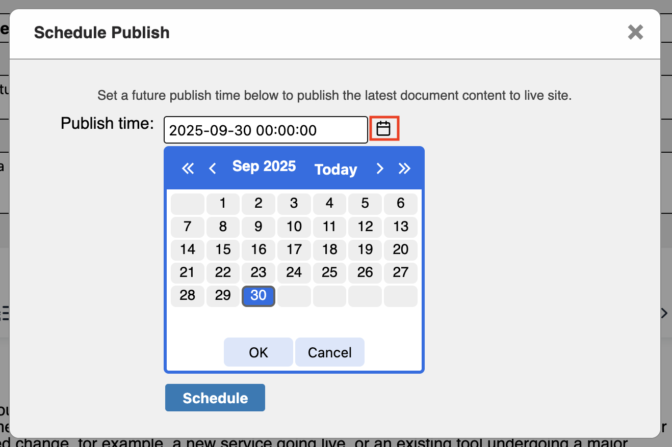 The calendar picker that follows the timestamp field is highlighted, and the calendar picker that appears when it is selected is shown.